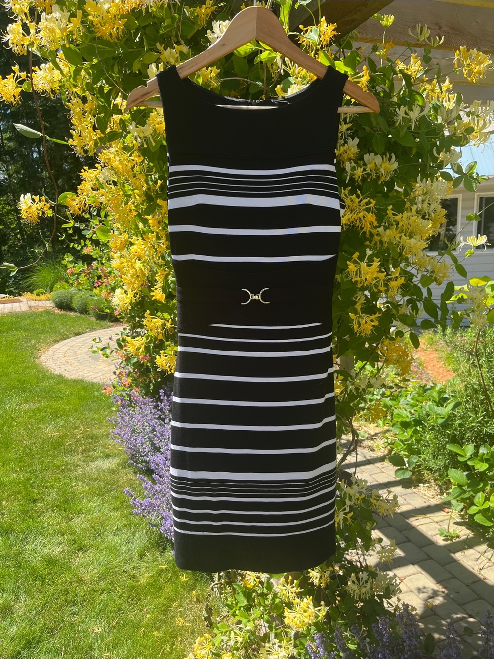 White House Black Market Black & White Striped Sheath Dress